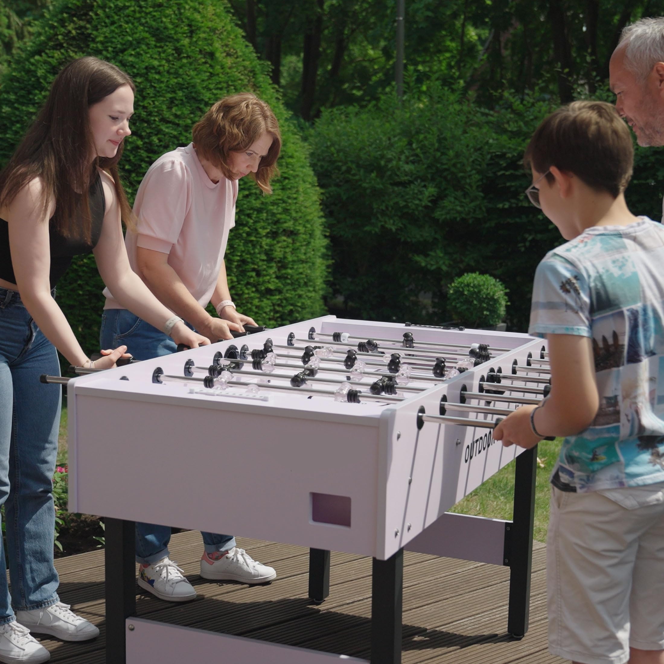 Kickertisch Outdoor Stadium Pro, Outdoor Fußballtisch wasserfest in Turniergröße, Outdoor Kicker Profi für draußen und drinnen 138,2 x 72,1 x 88 cm