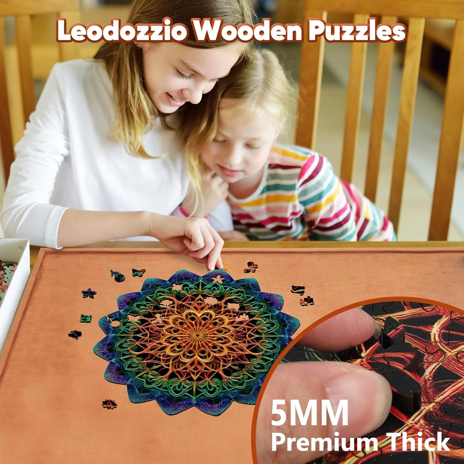 Leodozzio Wooden Puzzles for Adults, Mandala Jigsaw Puzzles 200 Pieces-5MM, Unique Shaped Wooden Puzzle, Birthday Gift Family Game, 11.2x11.2 Inch