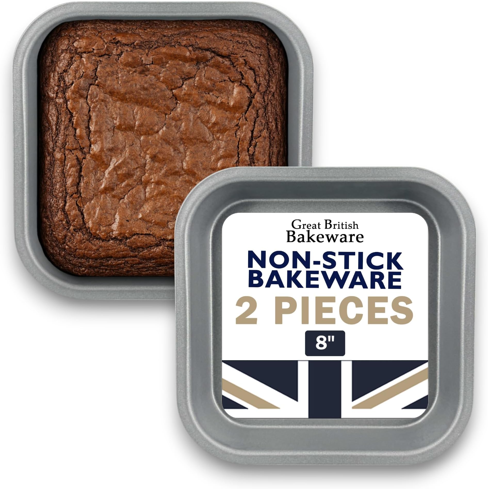 Samuel Groves 8" (20cm) Non Stick Twin Pack Square Sandwich Brownie Tin, Cake Tin, Cake Tins, Cake Trays for Baking, Baking Tins Non Stick, 20cm Square Cake Tin Made in England (8" Twin Pack)