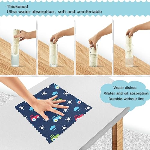 Miniatura 4 de FRODOTGV Cars Tractors Blue Cotton Decor Kitchen Towel Microfiber Absorbent Set of 6 Cooking Towels for Bathroom Oven