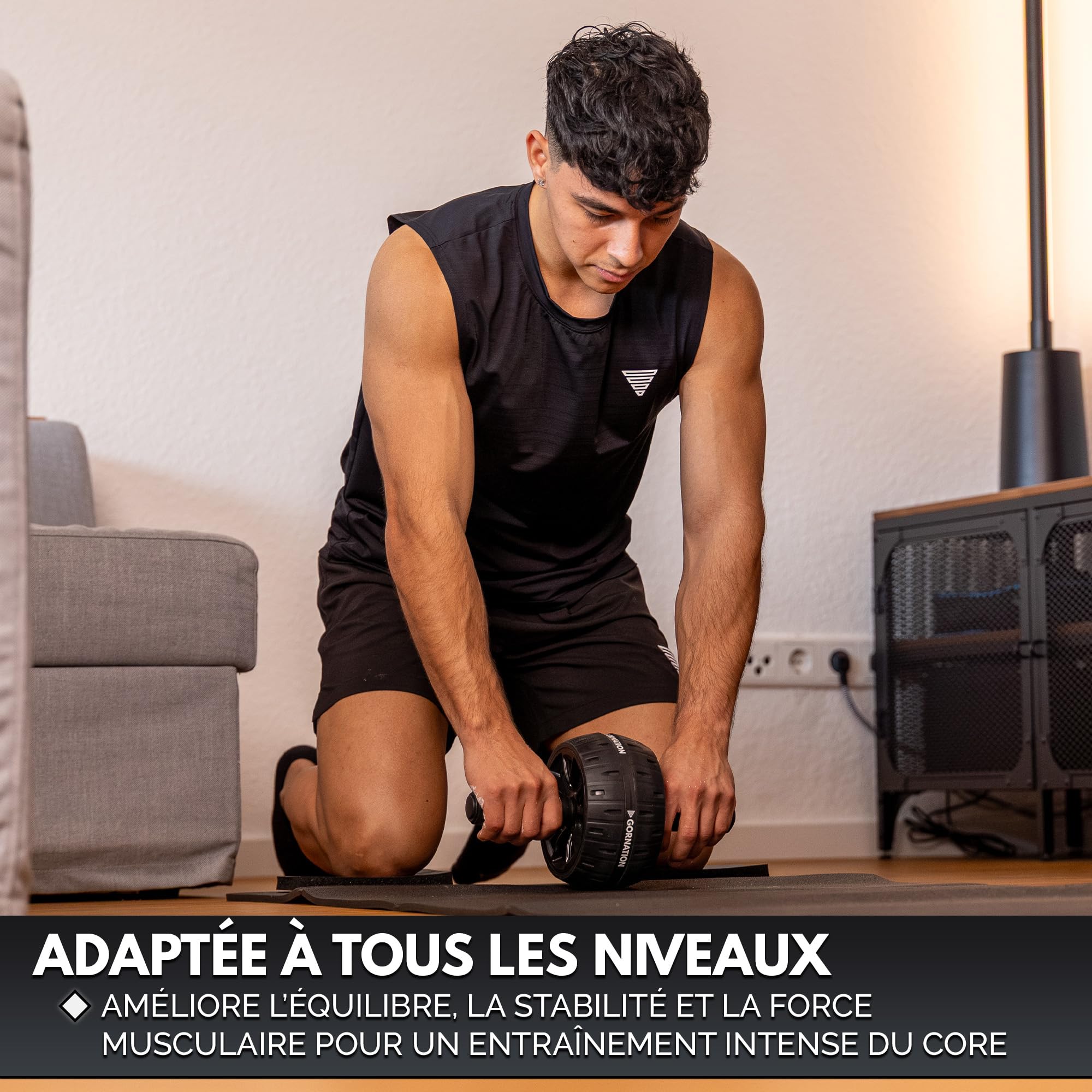 GORNATION Ab Wheel, Roue Abdominale, Roulette Abdominaux, Ab Roller, Outil d'entraînement Efficace pour les Abdominaux, Avec Genouillères, Roue Abdo Adapté à tous les Niveaux de Fitness