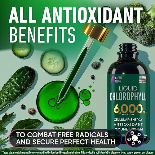 Miniatura 7 de Gotas líquidas de clorofila Alpha Flow 6000 mg - Suplemento líquido premium de clorofila - Antioxidante todo en uno para aumentar el sistema