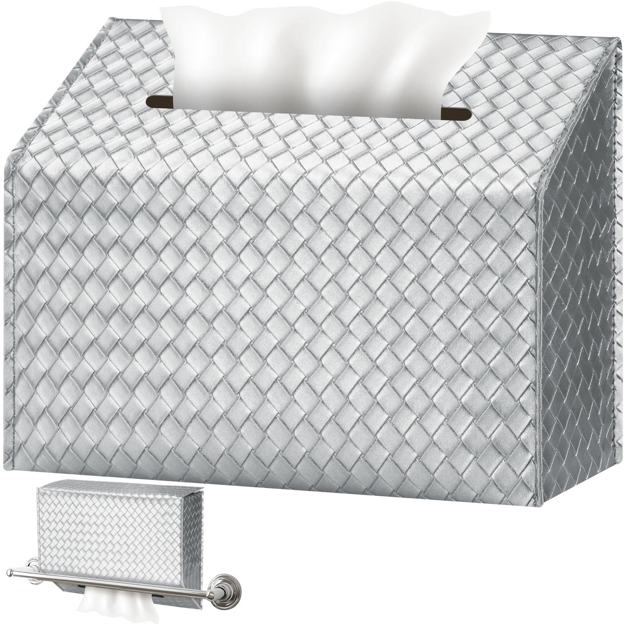 NiHome PU Leather Tissue Box Cover for Kleenex Hand Towels, Silver