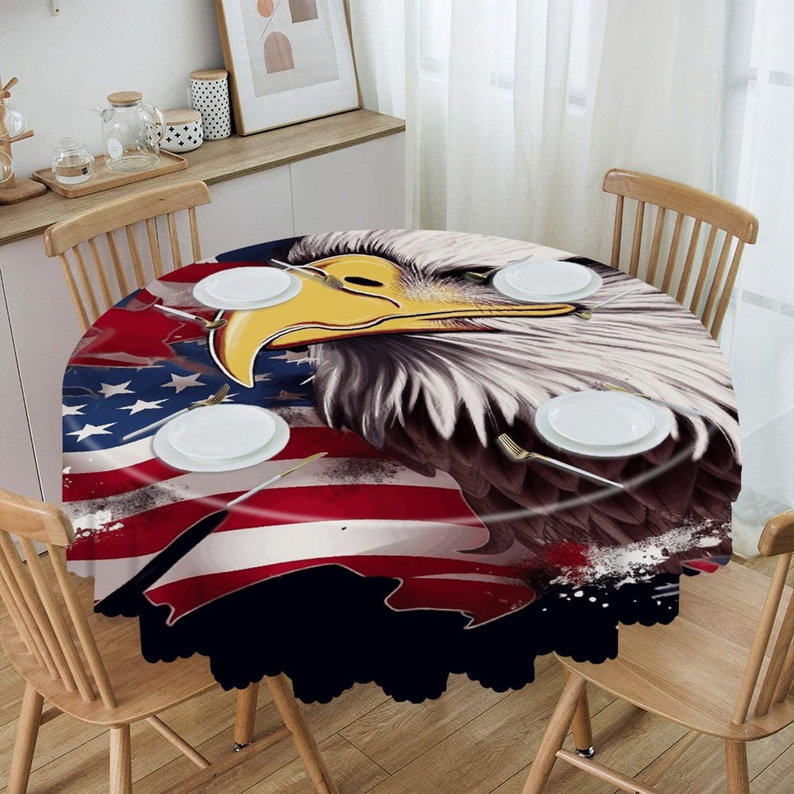 VstaDank - bald eagle round tablecloth 60 inch easy clean round thick decorative polyester tablecloth for dining kitchen party farmhouse outdoor