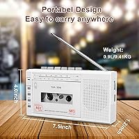 Vista 8 de Grabador de casete pequeño, convertidor de casete a digital a través de USB o tarjeta micro SD, alimentado por CA o 4 pilas AA, grabadora de cinta