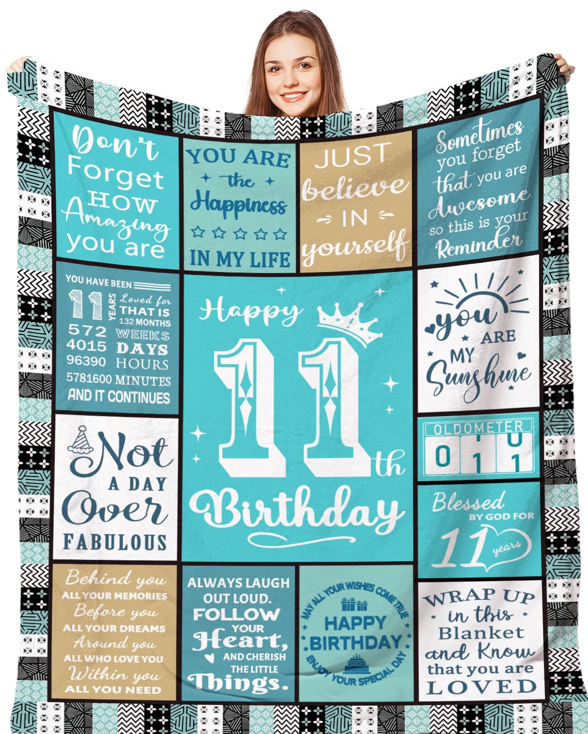 11th Birthday Gifts for Girls Boys 150 x 130 cm - Personalised 11 Years Old Birthday Blanket Gift for Her Him, Happy Girl Boy 11 Bday Decorations Throw Presents for Daughter Granddaughter Sister