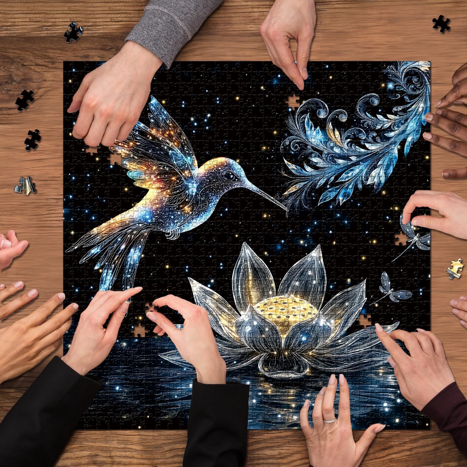 Hummingbird Puzzles for Adults 1000 Pieces, Lotus Flower Bird Jigsaw Puzzles, Nature Spring Challenging Animal Puzzle as Home Decor