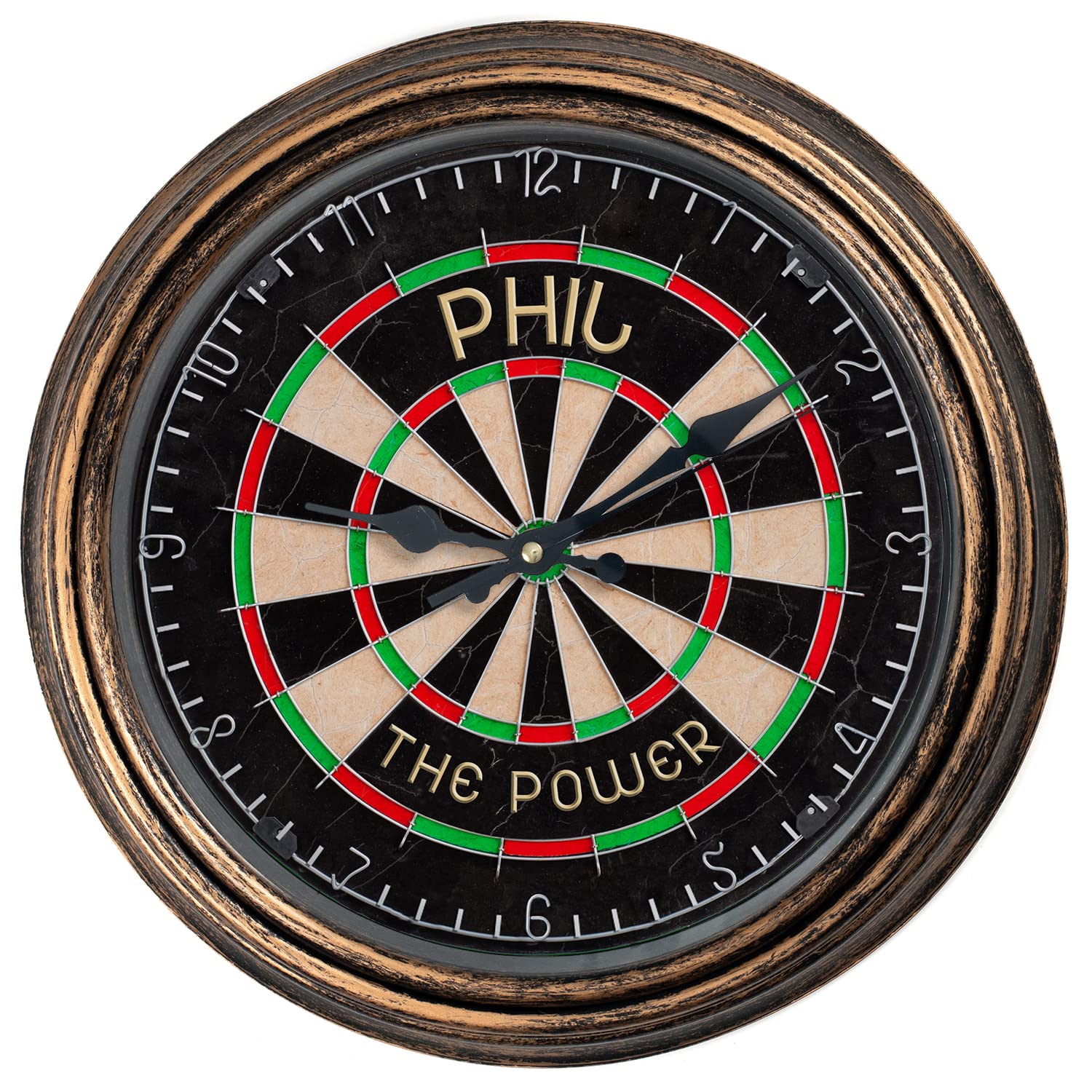 KRAFTYGIFTS Personalised Darts Clock Round Hanging Glass Wall Bar Clock Mens Birthday Pub Gift KRC48 (Bronze)