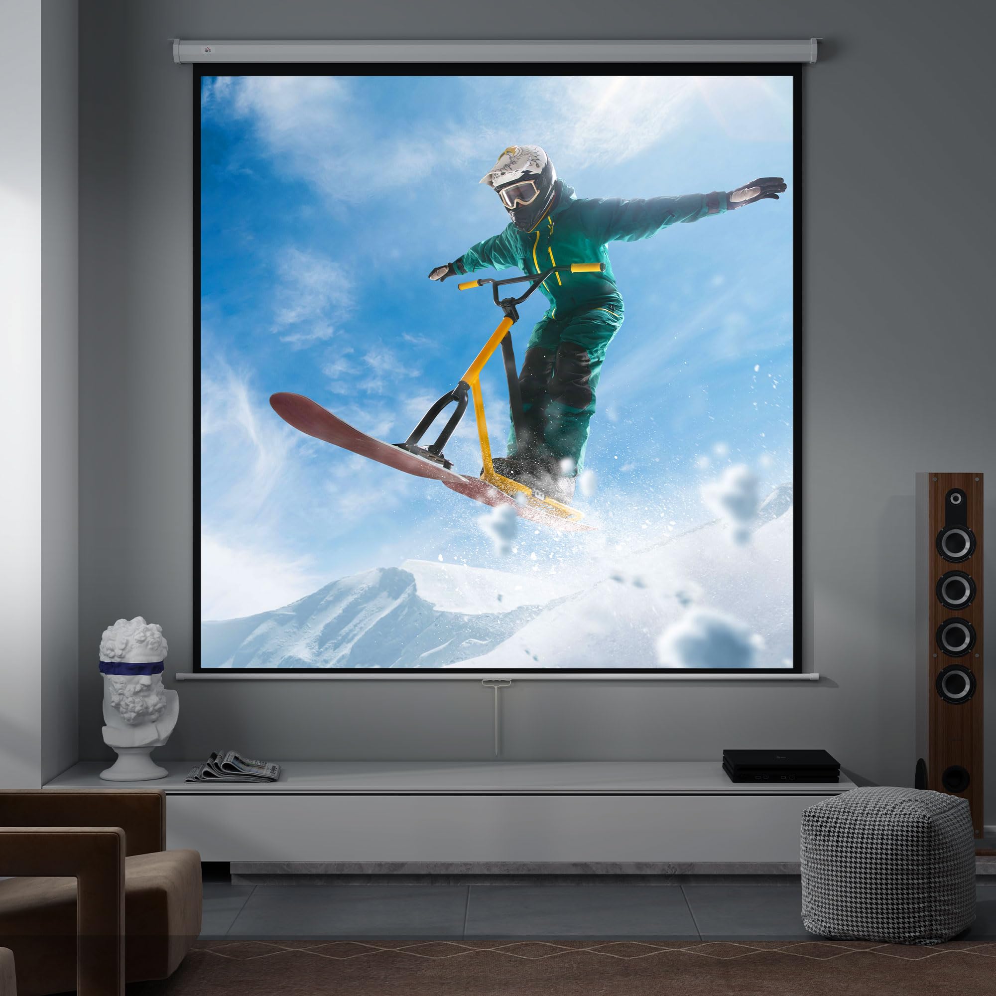 HOMCOM Pantalla de Proyector Manual 120 Pulgadas Pantalla de Proyección Portátil Formato 1:1 Ángulo de Visión de 160° para Interior y Exterior Eventos Deportivos Cine en Casa Patio 207x207 cm Blanco