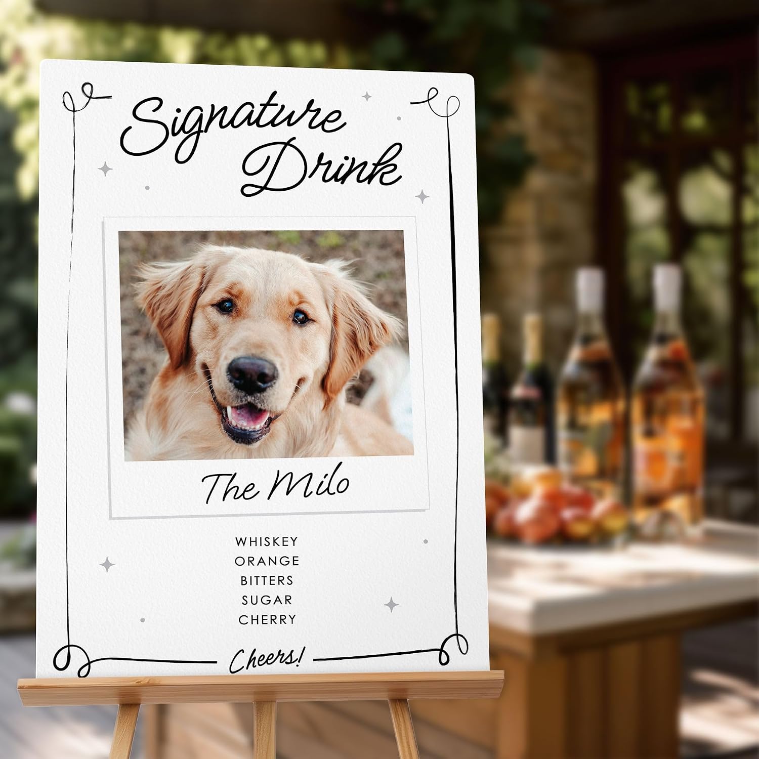 Big Dot of Happiness Custom Signature Drink Wedding Sign, Personalized Pet Dog Photo & Drink Menu Cocktail Party Tabletop Bar Sign, Premium Matte Plastic Board, 11 x 17 inches