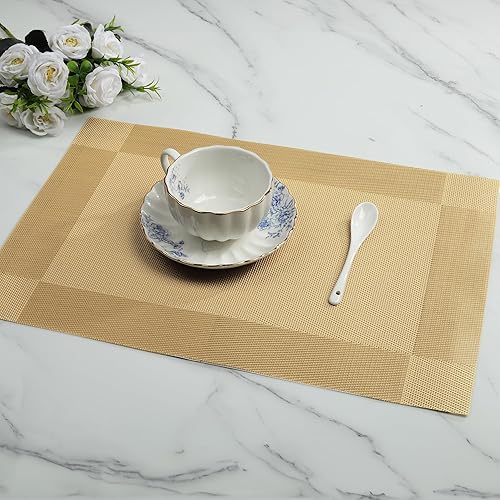 Miniatura 5 de fanquare Manteles individuales de 12 x 18 pulgadas, lavables, de PVC, para mesa de comedor, de vinilo tejido, resistentes al calor, juego de 6