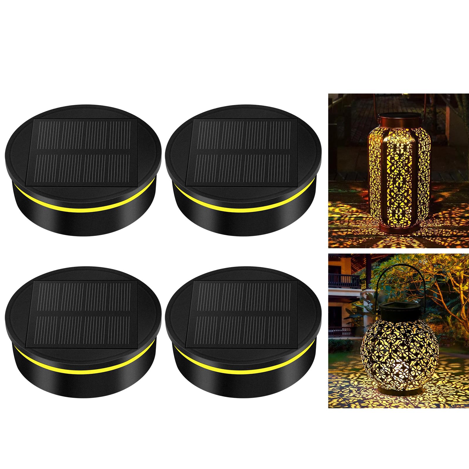 flintronic Solarleuchten Ersatzteile, 4 Stück Solar Ersatzdeckel 7.9cm, Solarleuchten Ersatz Top mit LED, LED Solarmodule Ersatz für Solar Gartenleuchten, Solarlaterne und DIY