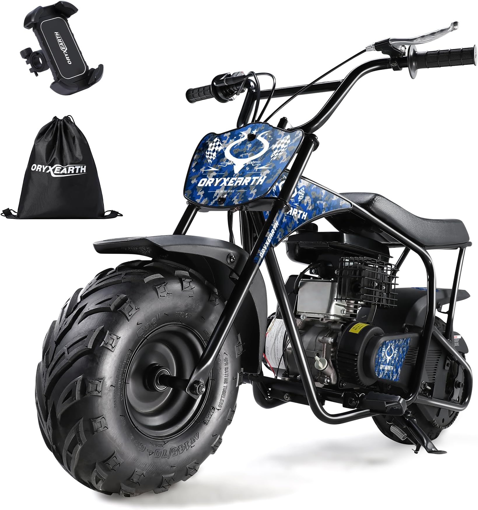 Oryxearth Mini Bike for Kids, 105CC 4-Stroke Kid Gas Powered Off-Road Pocket Pit Trail Motorcycle W/EPA Approved, Up to 28 Mph Weight Support 185 LBS, for Adults and Teens, Camo Blue