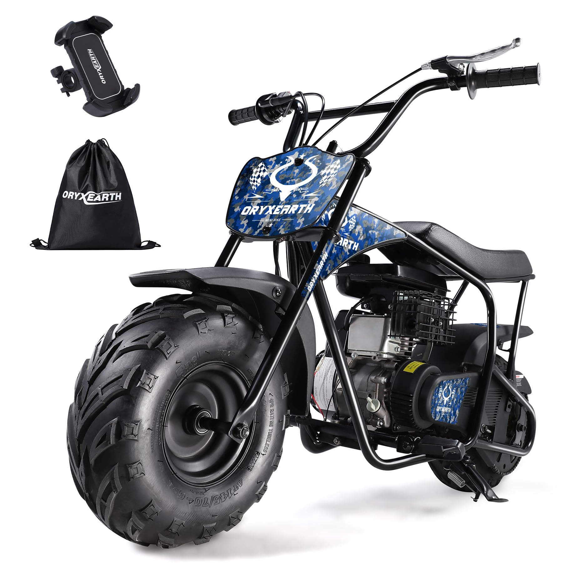 Oryxearth Mini Bike for Kids, 105CC 4-Stroke Kid Gas Powered Off-Road Pocket Pit Trail Motorcycle W/EPA Approved, Up to 28 Mph Weight Support 185 LBS, for Adults and Teens, Camo Blue