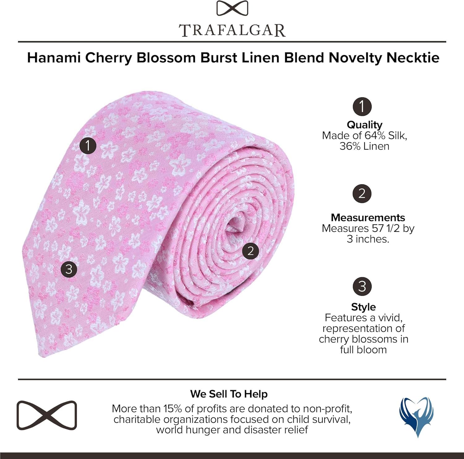 Trafalgar Men's Hanami Cherry Blossom Burst Linen Blend Novelty Necktie