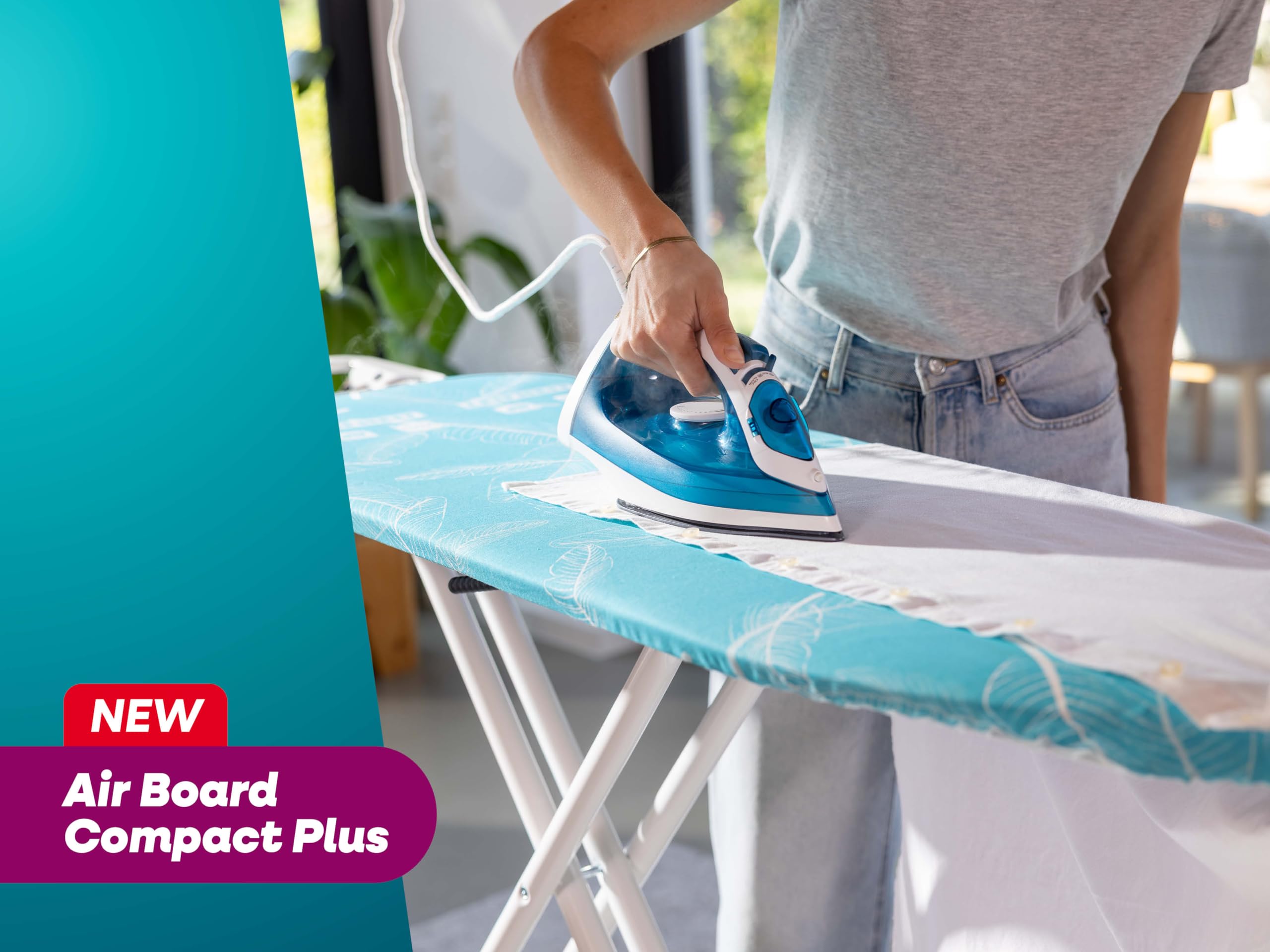 Leifheit Bügeltisch Air Board M Compact Plus, Bügelfläche 120 x 38 cm, höhenverstellbar, Bügelbrett mit Zwei-Seiten-Bügeleffekt, platzsparend verstaubar, geeignet für Bügeleisen und Dampfbügeleisen