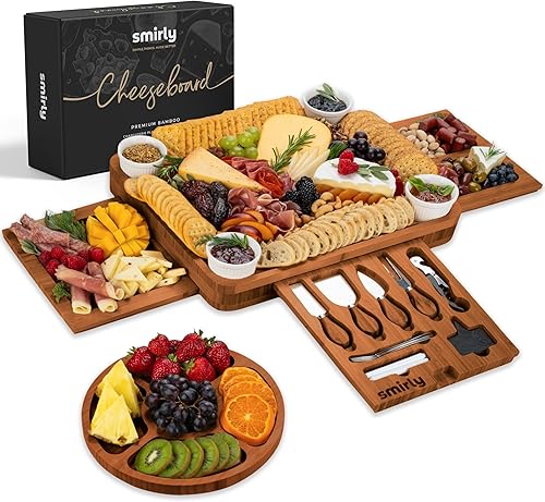 Miniatura 10 de Smirly - Juego de tabla de quesos y cuchillos Bandeja de madera para vino queso carne 160 x 130 x 2 pulgadas