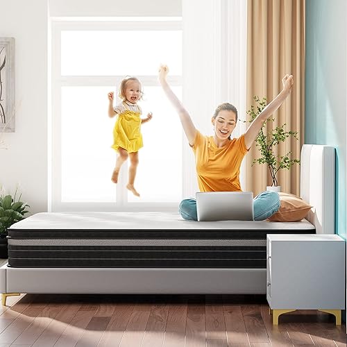 Twin Mattress, 12 Inch Hybrid Mattress in a Box with Memory Foam and Individual Pocket Springs, Medium Firm Twin Size Hybrid Mattress, Motion Isolation and Pressure Relief, CertiPUR-US