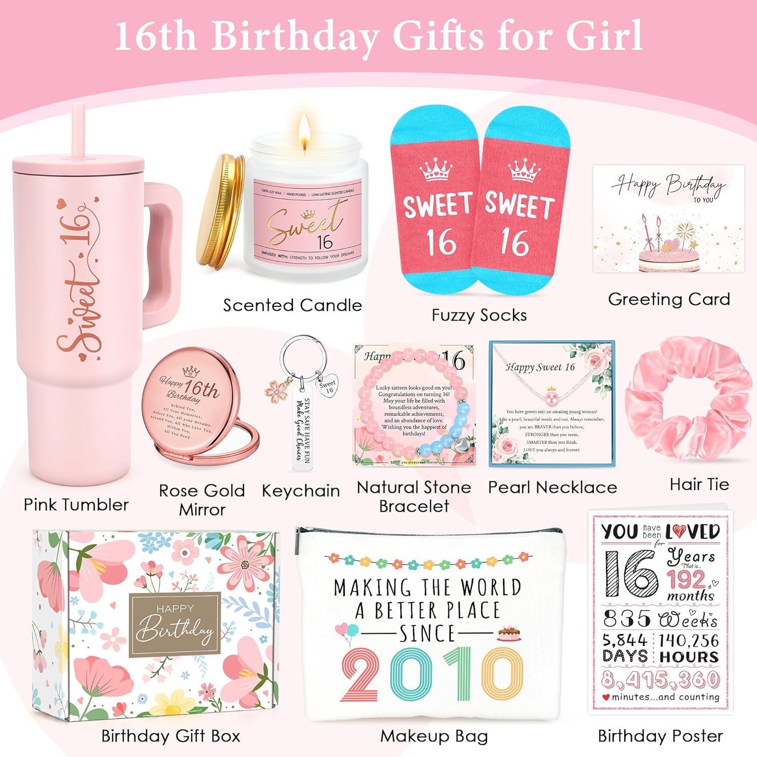 Sweet 16 Gifts for Girls Happy 16th Birthday Gifts for Girls Sweet Sixteen Gift for 16 Year Old Girl Trendy 2026 Pink 16 Year Old Girl Birthday Gift Ideas 16th Decoration for Granddaughter, Daughter - Image 9