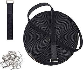 5m Velcro Cable Straps, Free Cut Length Reusable Fastening Cable Ties, Velcro Straps Heavy Duty Hook and Loop Securing Strap with 25 Buckles, Ideal for Cable Management (Black)