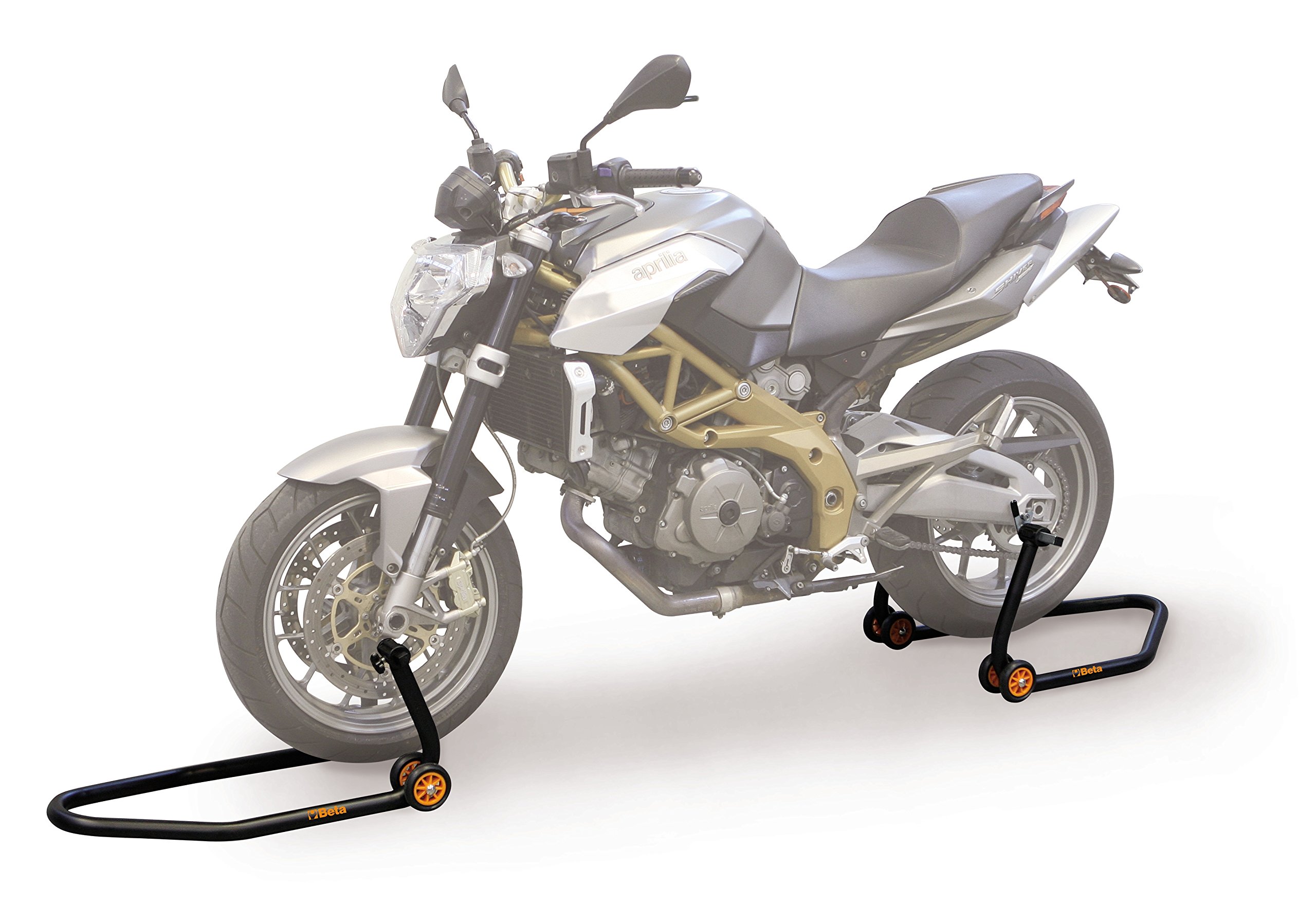 BETA 3040C, Cavalletto alzamoto Posteriore Regolabile, cavalletto Moto Professionale con attacchi a Piastra e Quattro Ruote in Gomma termoplastica