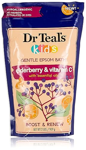 Dr Teal's Kids Pure Epsom Salt Soak con saúco, vitamina E y aceites esenciales, 2 libras