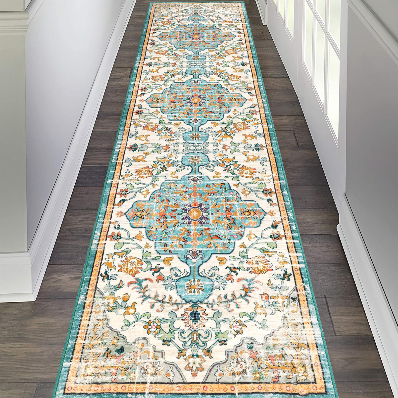 Tapis de couloir vieilli 61 x 244 cm antidérapant lavable pour chambre et cuisine