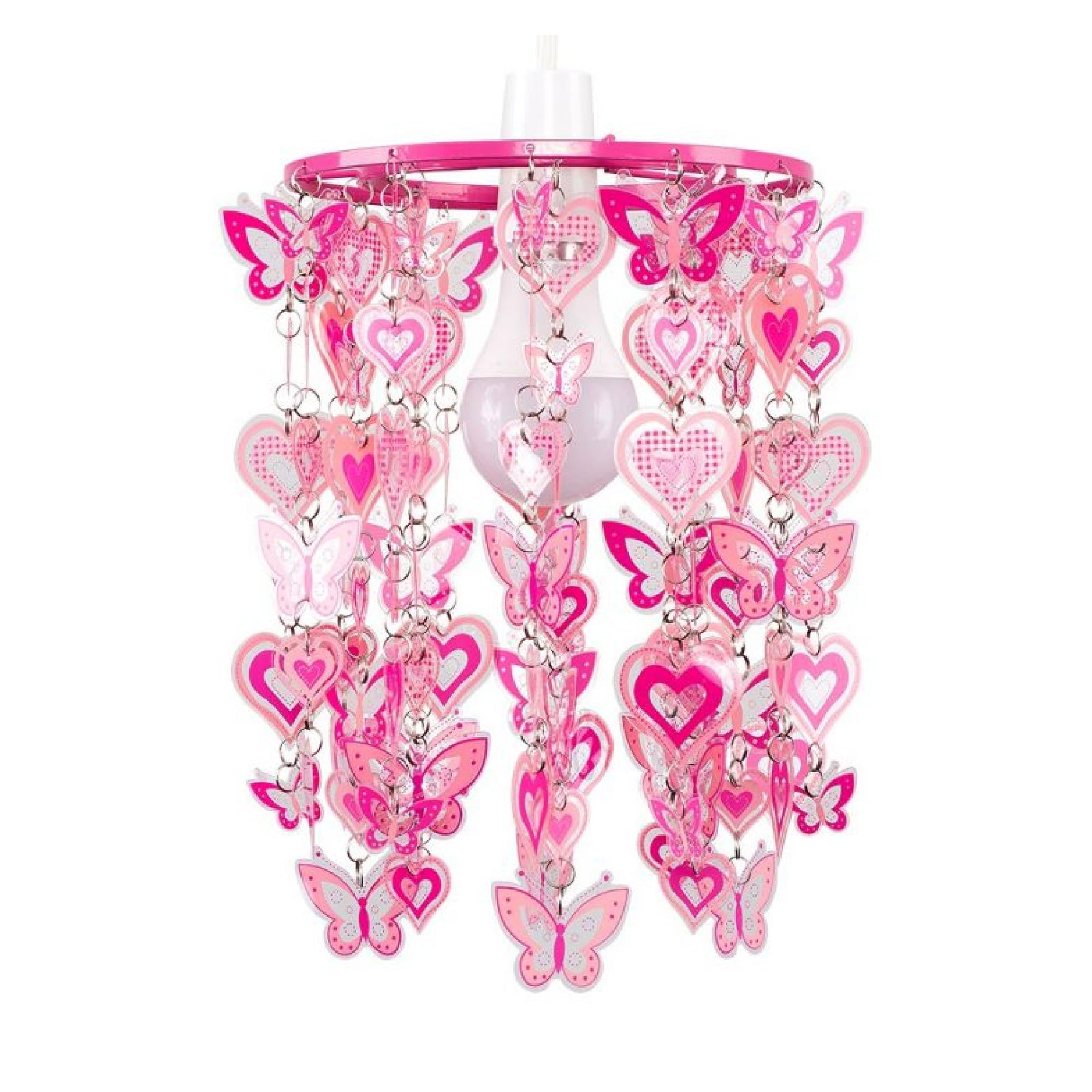 ValueLights Pink Hearts and Butterflies Pendant Light Lamp Shade - Acrylic - Kids Bedroom/Nursery - 27cm Height