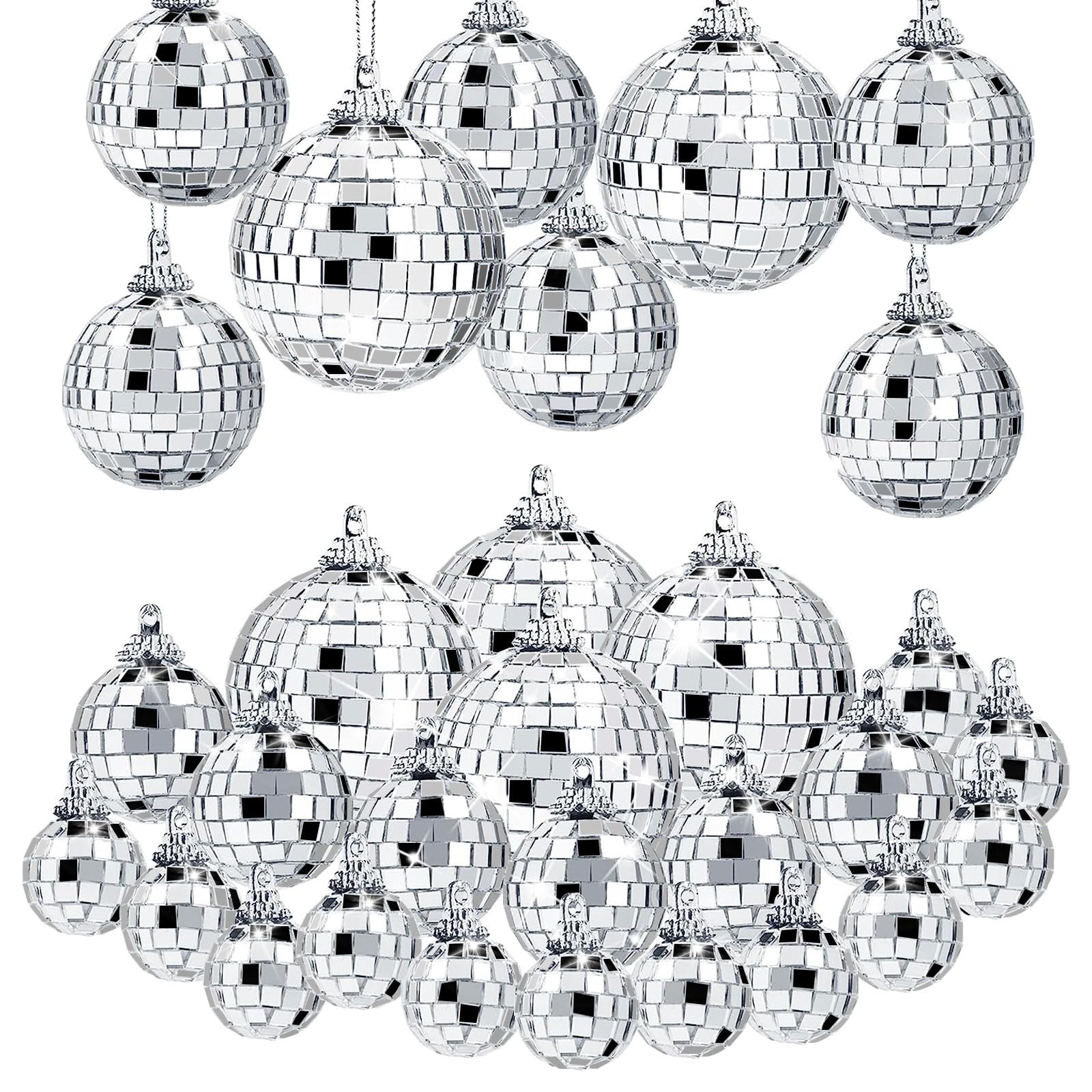 30 Pcs Disco Balls - Hanging Mirror Disco Ball Ornaments, Last Disco Party Decorations for Disco Themed Bachelorette Decor Different Sizes with Rope (2.36 Inch, 1.97 Inch, 1.57 Inch, 1.2 Inch)