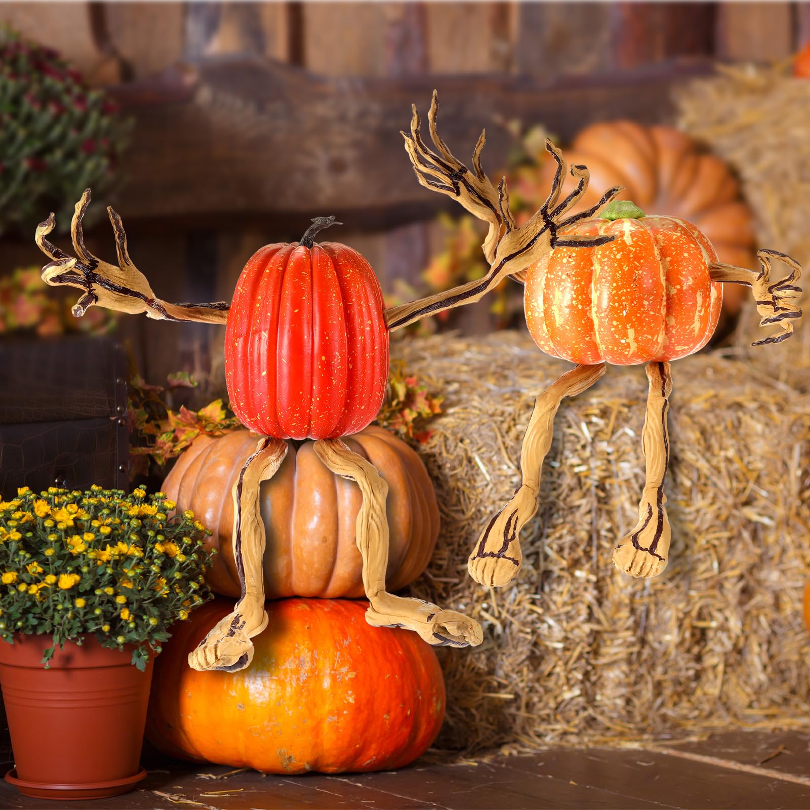 Arrowbash Set mit 8 biegbaren Kürbisarmen und Beinen, gruselige Halloween-Dekoration für den Außenbereich, Kürbis-Dekor mit Reben-Design, Outdoor-Dekorationen für Halloween