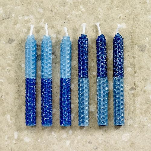 Miniatura 14 de Rite Lite Velas de Hanukkah azul de cera de abejas de panal – Paquete de 45 unidades decorativas de dos tonos a granel y se adapta a la mayoría