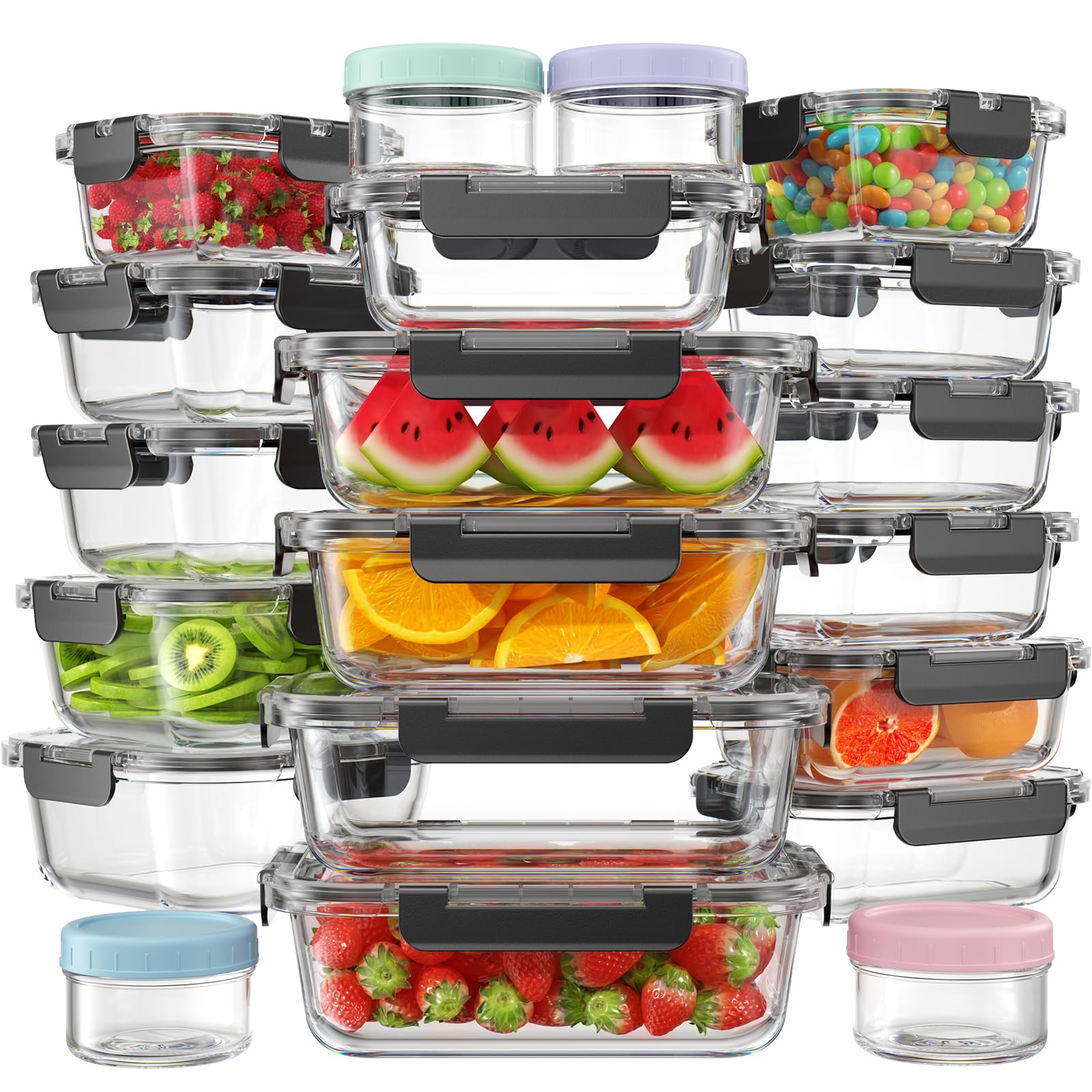 Photo 1 of KEMETHY 40 PCS Glass Food Storage Containers with Lids(20 Container & 20 Lid), Borosilicate Glass Meal Prep Containers for Kitchen Storage and Organization, BPA-Free, Leak Proof, Reusable