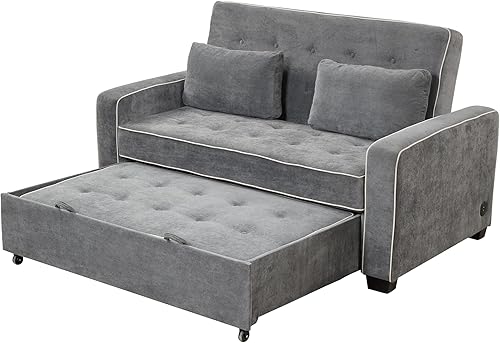 Miniatura 8 de YUNLife Sofá cama extraíble, gris carbón de 65.7 pulgadas de ancho + 2 almohadas y puerto de carga USB dual