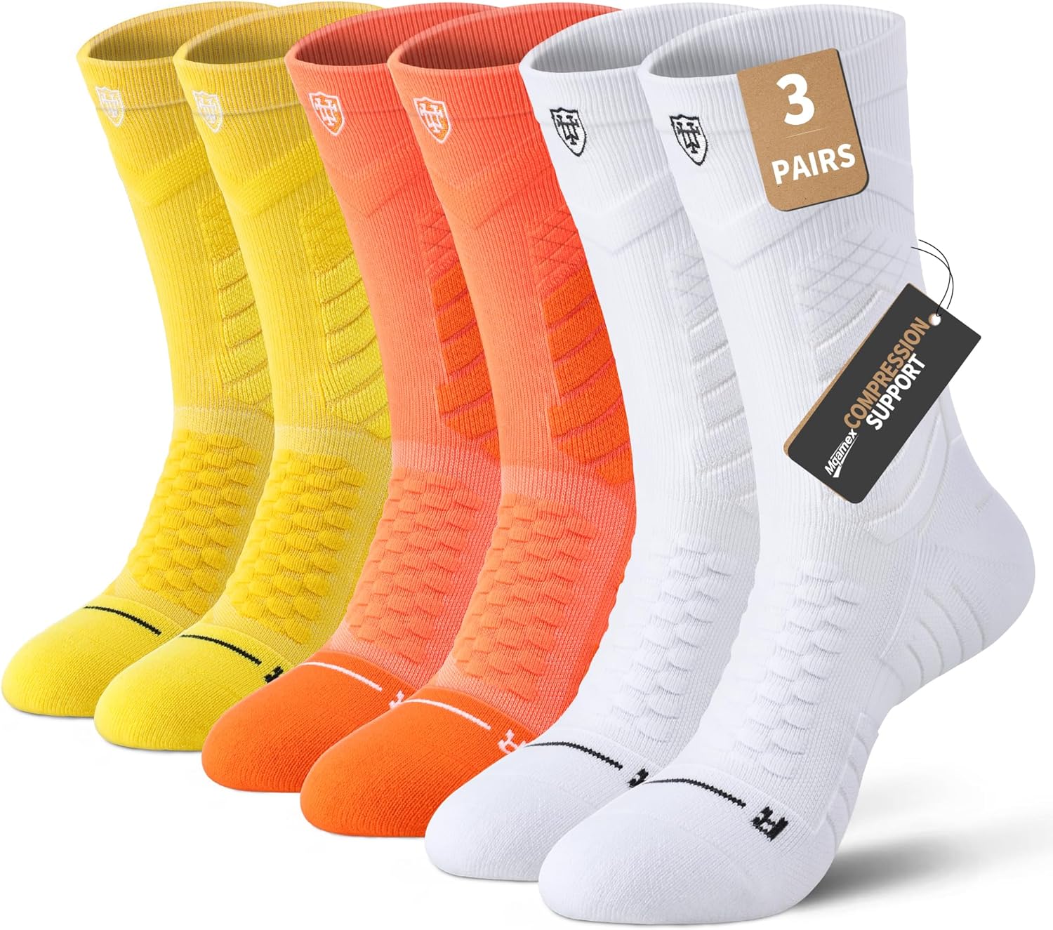 Crew Socks for Men,Compression Athletic Mid Calf Socks,Non Slip Running Basketball Socks,Black and White,3 Pairs