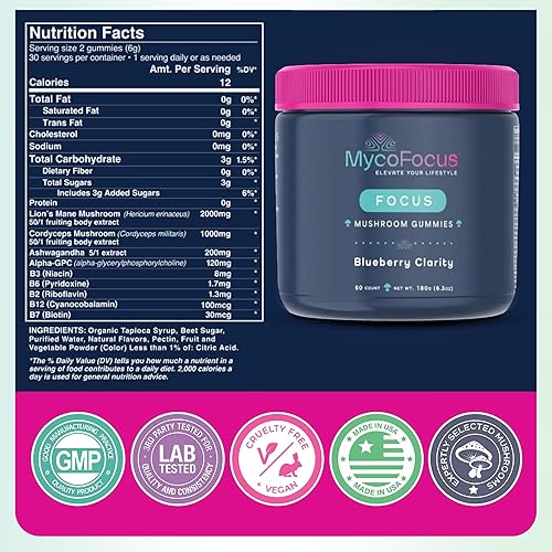Miniatura 6 de Clarity and Focus - Gomitas de hongos, potente suplemento cerebral con melena de león, Cordyceps y Ashwagandha para la memoria, el alivio del estrés