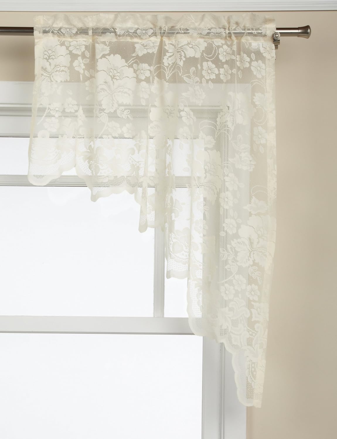 Lorraine Home Fashions Floral Vine 60-inch x 38-inch Swag Pair, Ivory