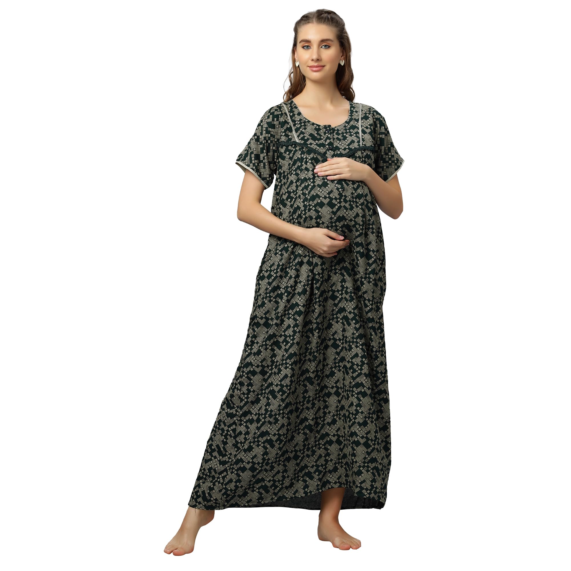 mamma's maternity Women's Cotton Floral Printed Maternity Nighty/Feeding Nighty/Pregnancy Night Gown with Zippers for Nursing Pre and Post Pregnancy-picture-28