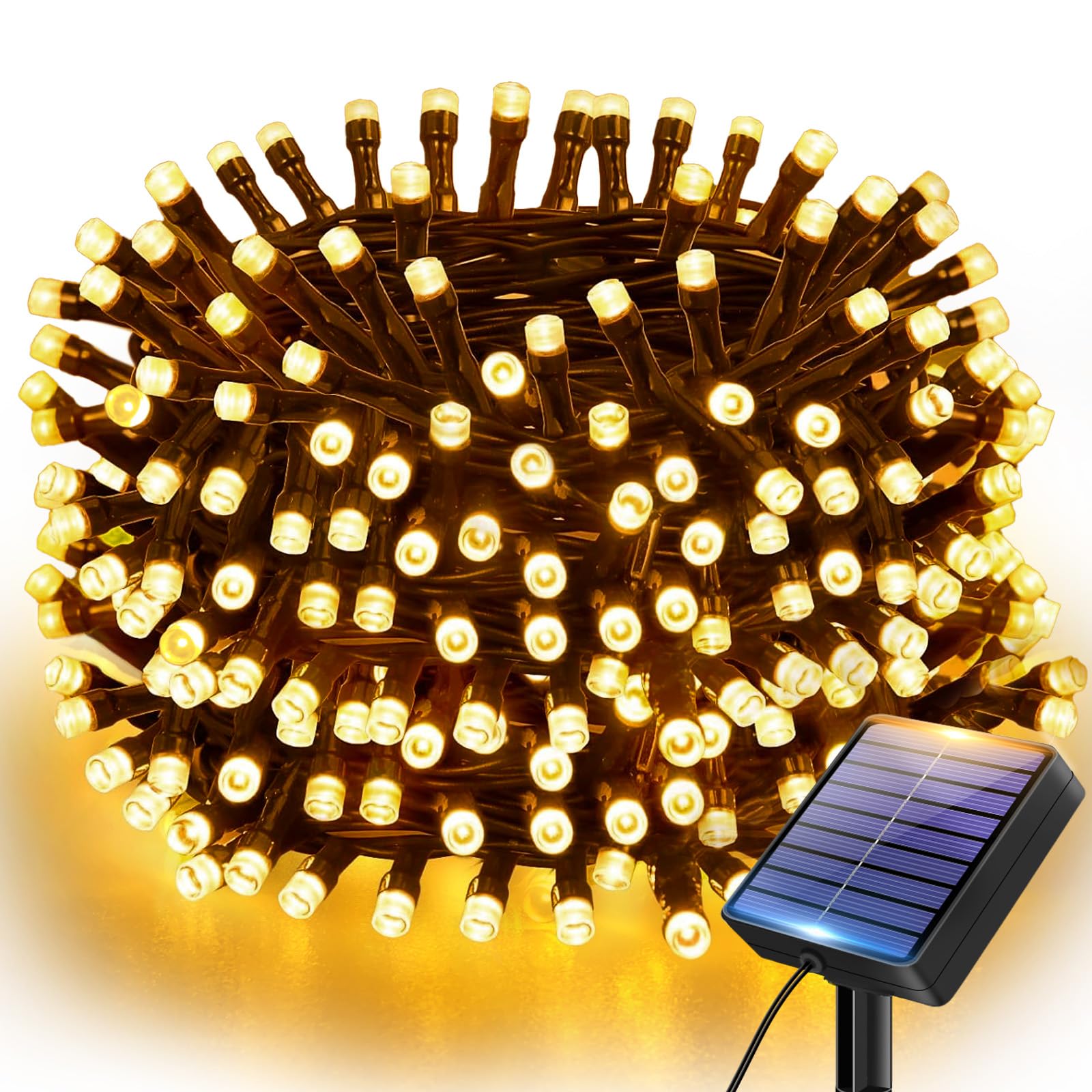 btfarm 12M 120 LED Solar Lichterkette Aussen, IP65 Wasserdicht Lichterkette Außen Solar, 8 Modi Solarlichterkette Außen Wetterfest Draht für Outdoor Garten Balkon Terrasse Weihnachten Deko, Warmweiß