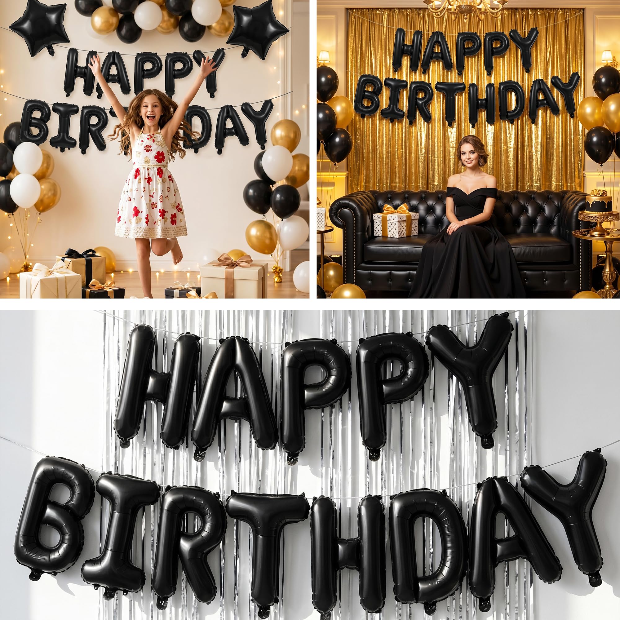 Happy Birthday Balloons Banner - Black Letter Balloons -6