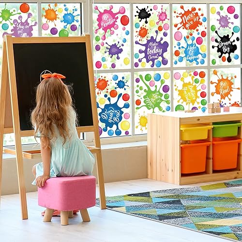 Miniatura 3 de Whaline 9 hojas de frases inspiradoras para el regreso a clases, calcomanías de ventana de salpicaduras de tinta colorida, calcomanías de ventana de