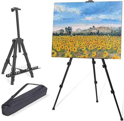 Caballete para pintar caballete de arte para adultos de 17 a 66 pulgadas, soporte portátil para letrero de mesa/piso, caballete de metal de aluminio