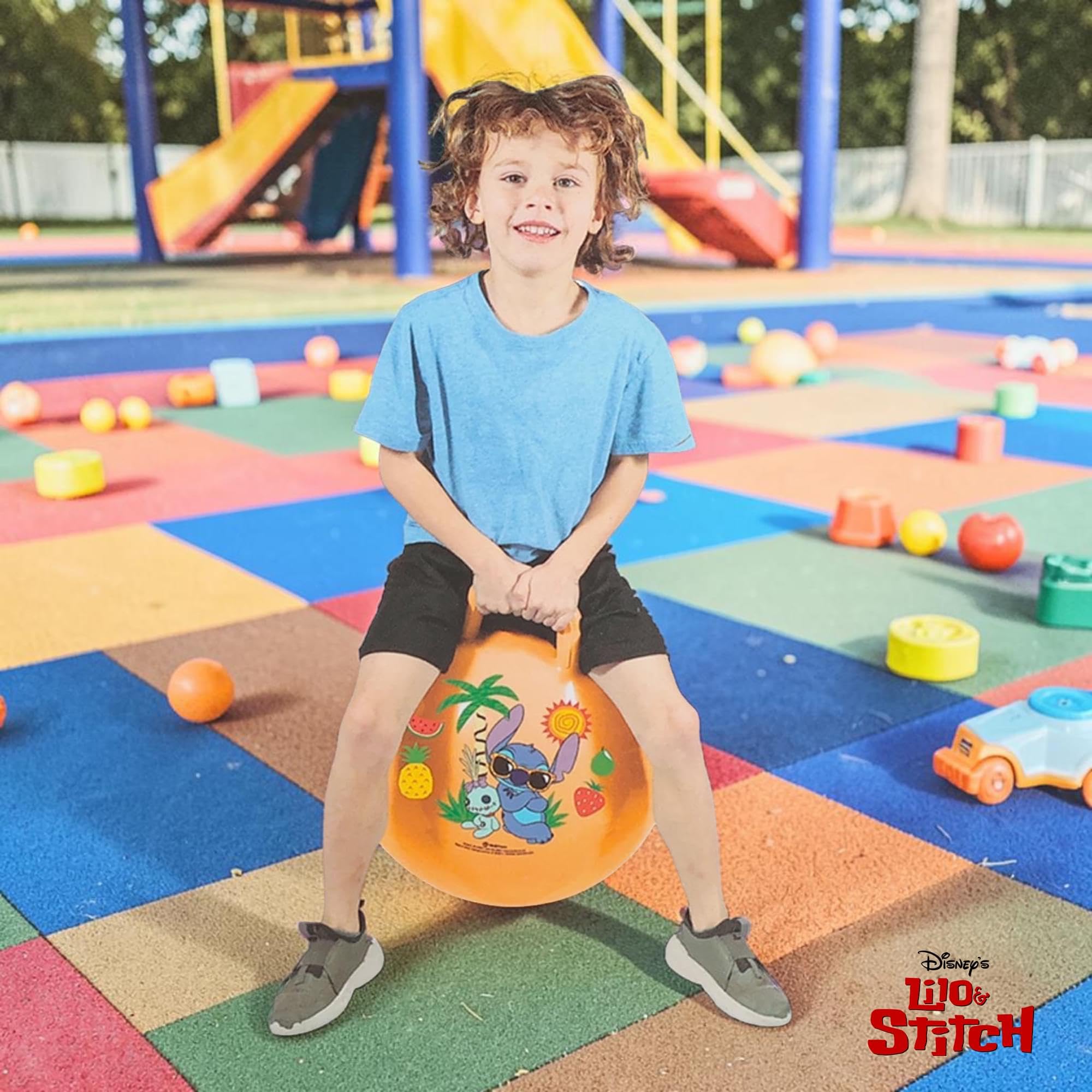 Disney Stitch Hopper Ball Outdoor Set – Bundle 38,1 cm Hopper Ball per ragazzi e ragazze attività all'aperto, feste più adesivi, altro ancora | Stitch cortile giocattoli per bambini