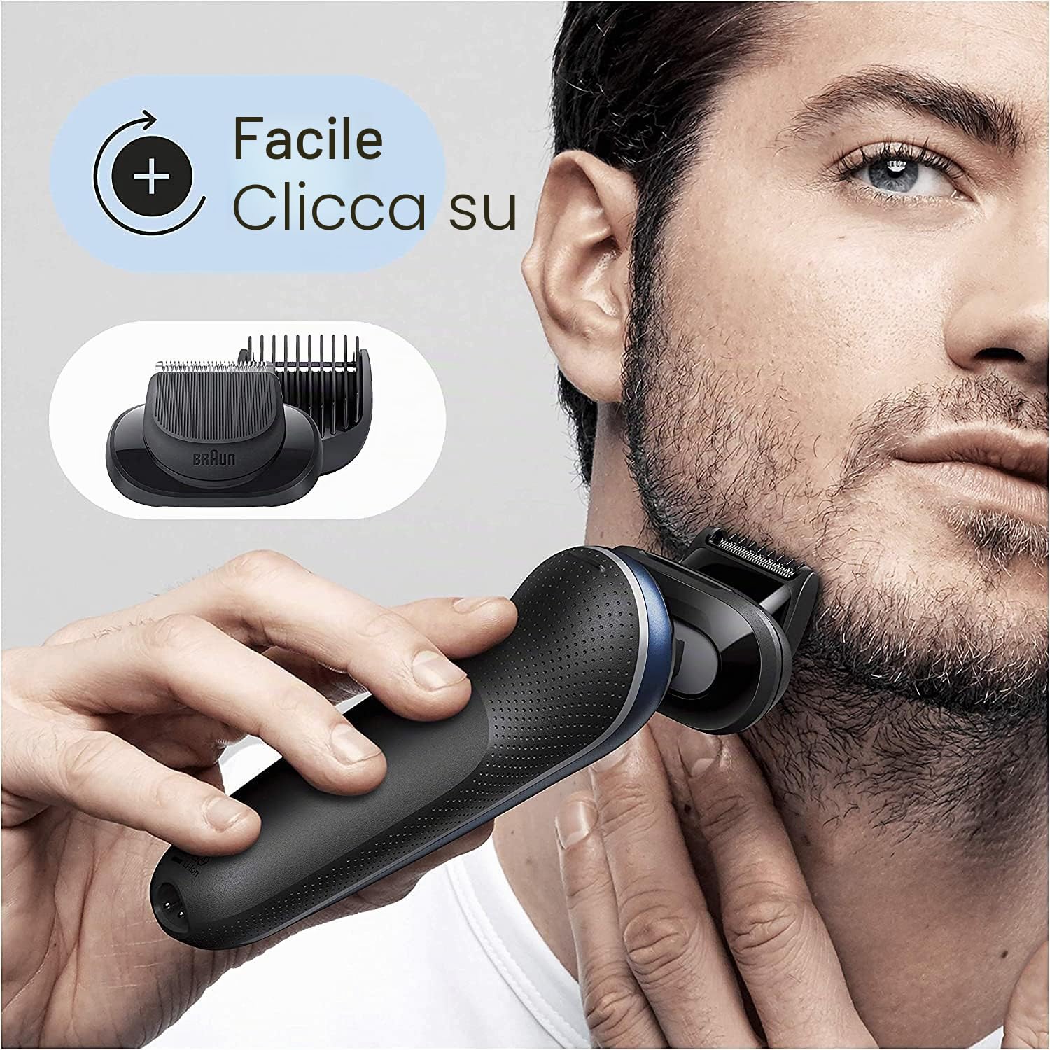 Braun Series 6, Rasoio Elettrico Barba, Rifinitore di precisione, Custodia da Viaggio, Rasatura Ottimale Ogni Giorno, Lame Flessibili, Uso a Secco o Sotto Acqua, Idea Regalo, 60-B7500cc Blue