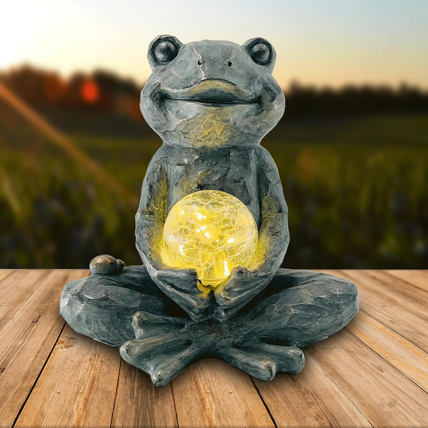 Zen Yoga Frog Garden Statue, Outdoor Decor, Solar Patio Garden Sculpture Ornament, Frog Figurine Lamp Light, Meditation Frog Gift Ideas for Women