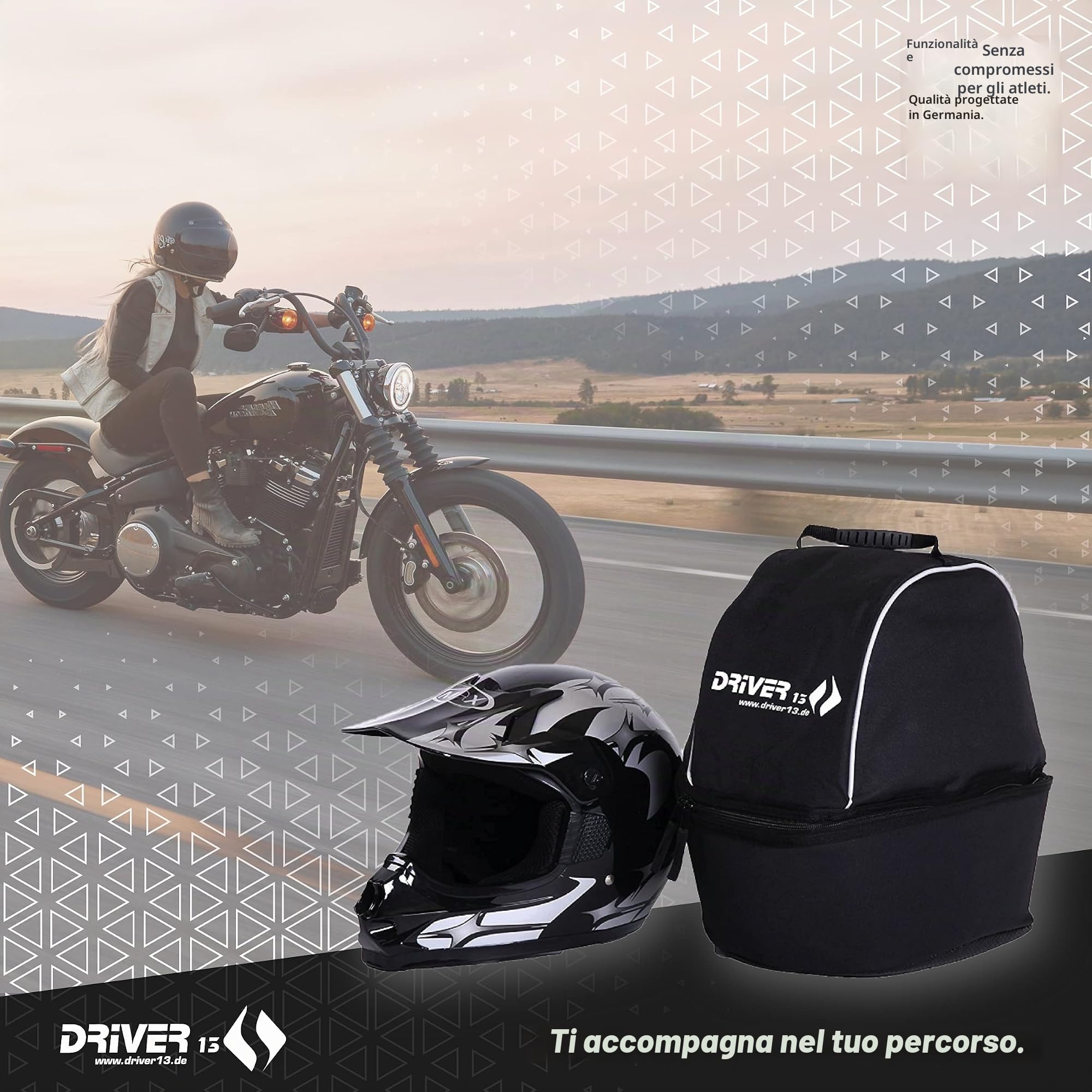 Driver13 borsa casco XL per casco moto e casco motocross, imbottita, con ventilazione e tasca interna per visiera di ricambio, nero, 38 x 30 x 30 cm