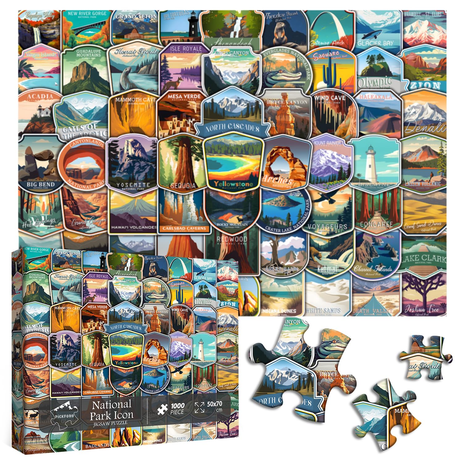 PICKFORU National Parks Puzzles for Adults 1000 Pieces and up, National Parks Stickers Puzzle Collects Yellowstone Yosemite Zion Glacier, National Park Poster Jigsaw Puzzles as Home Decor - Image 8