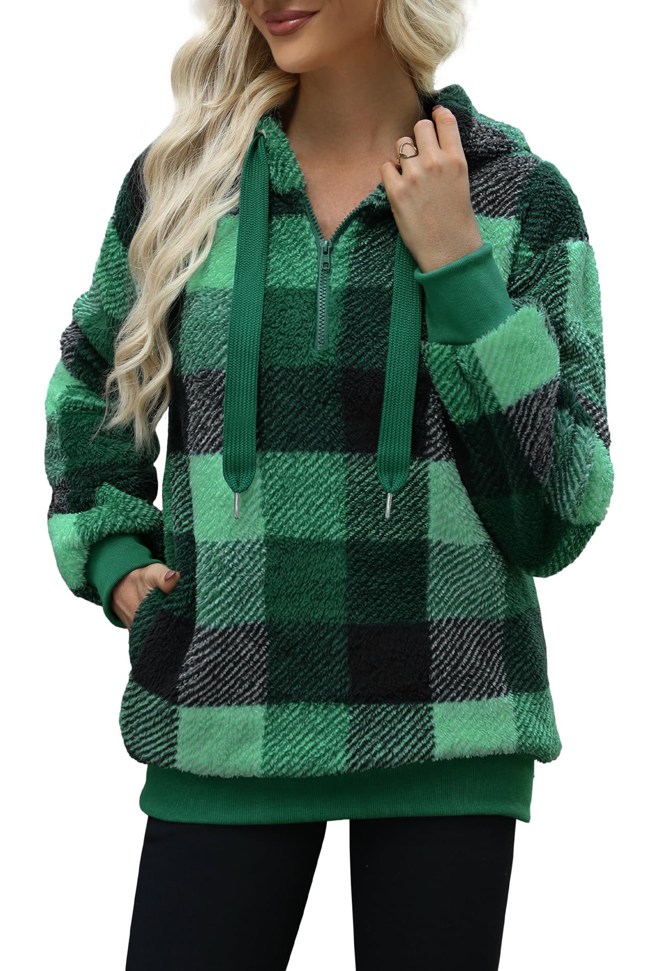 Yanekop Chaqueta de sherpa para mujer, de forro polar mullido, con cremallera, con cremallera de un cuarto, sudadera de gran tamaño, abrigo de invierno