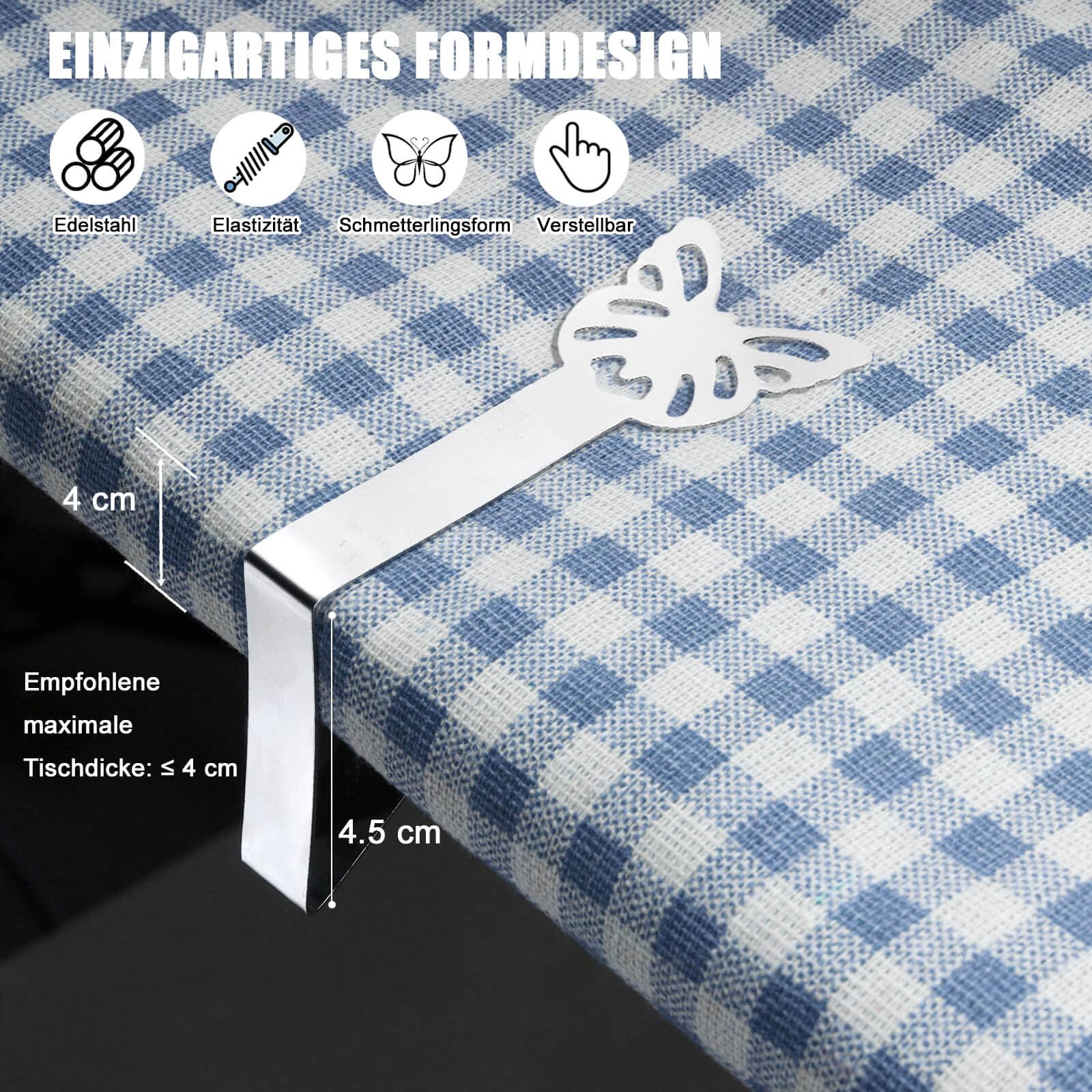 Lot 10 Pinces à Nappe Acier Inox Chat - Fixation Table Extérieure Pique-nique Fête