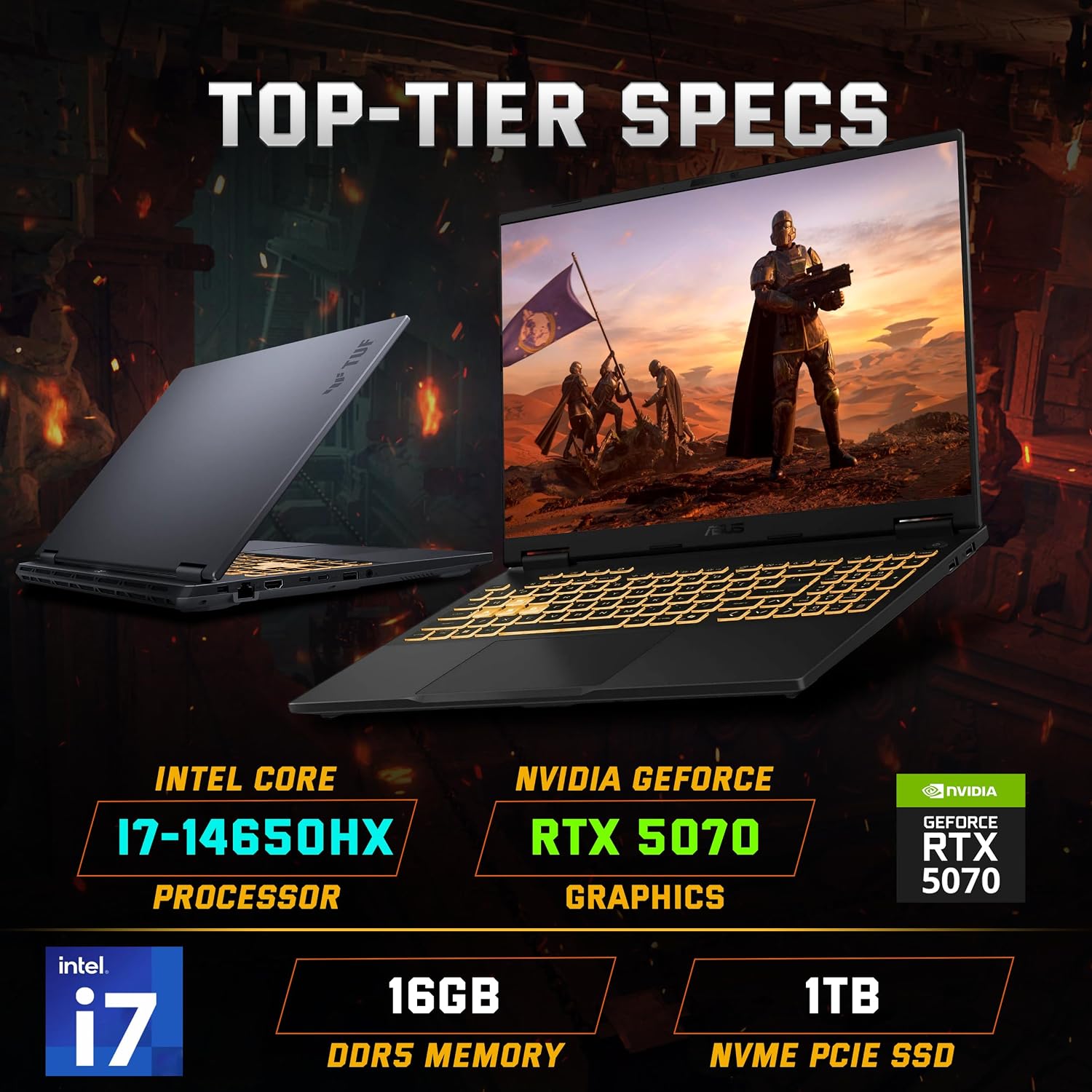 ASUS TUF F16 16" WUXGA 165Hz Gaming Laptop, Intel i7-14650HX, NVIDIA GeForce RTX 5070 8GB, 16GB DDR5, 2TB Storage(1TB SSD&1TB Docking Station), Backlit Keyboard, IR Camera, Wi-Fi 6E, Win 11, Gray