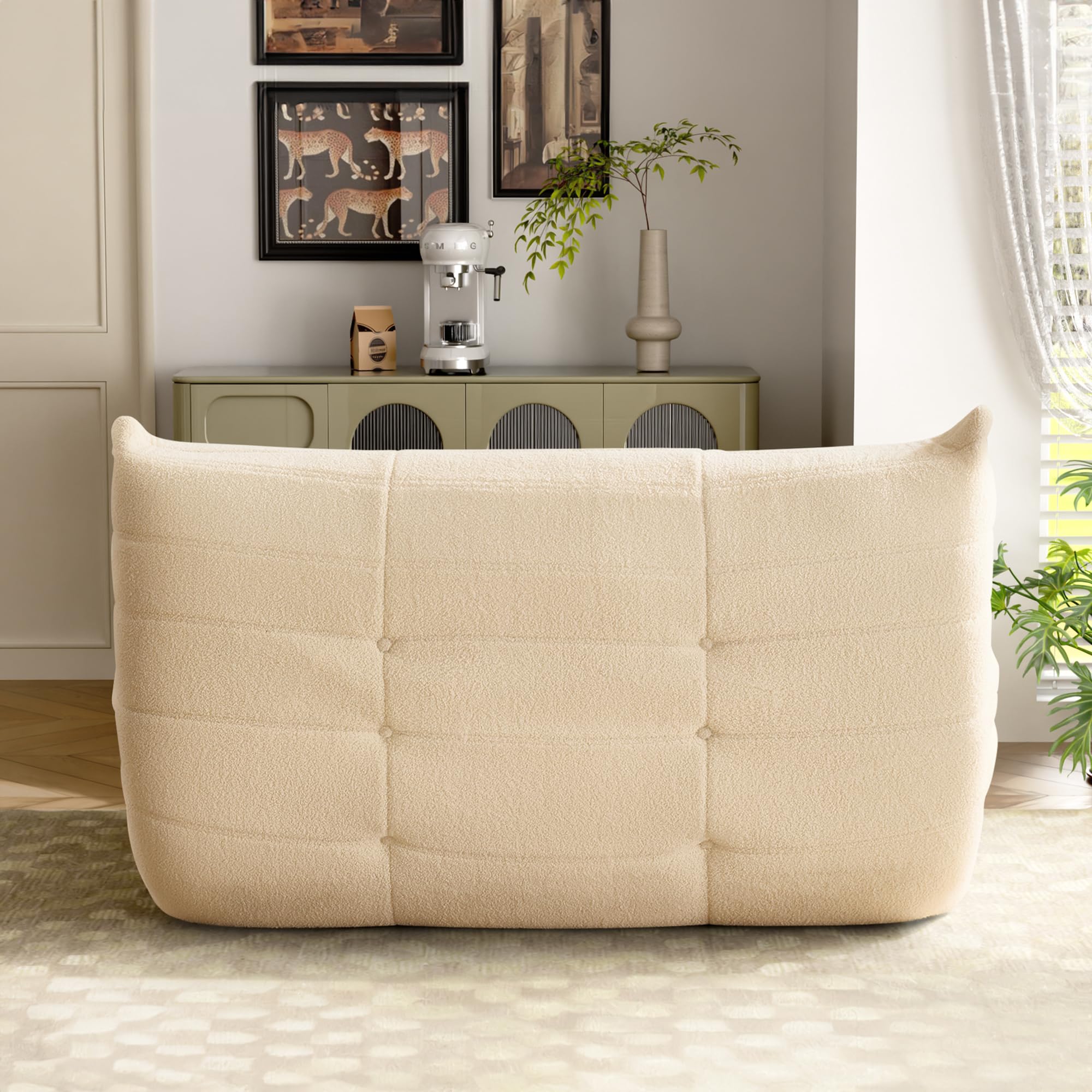okwish Beanbag-Sofa, riesiges Doppelsofa, aus Teddy-Fleece-Material, übergroßes Lazy Sofa, ideal zum Lesen und Entspannen drinnen und draußen, Beige
